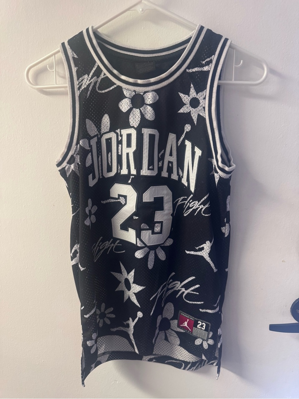 Jordan Flight 23 Floral Mesh Jersey Tank Youth Medium Black White